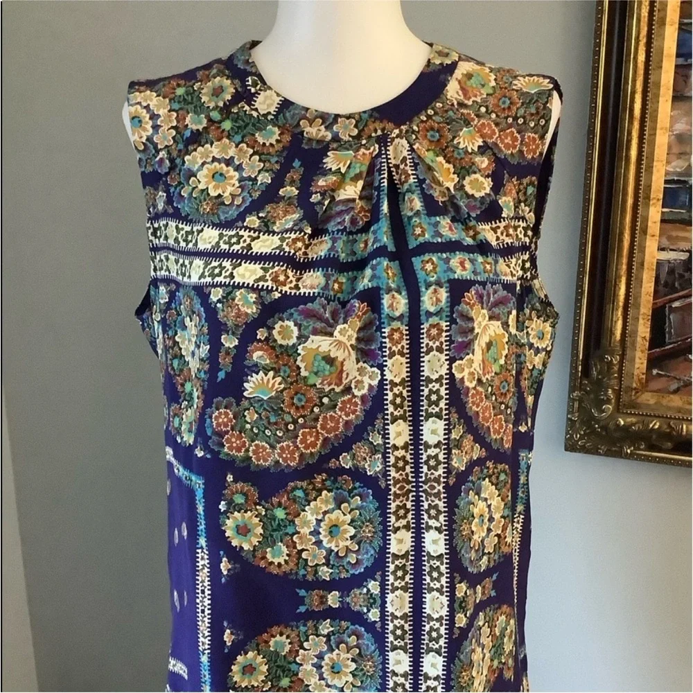 Nanette Lepore Silk Boho Floral Sleeveless Blouse Jewel Tone Print Size 4